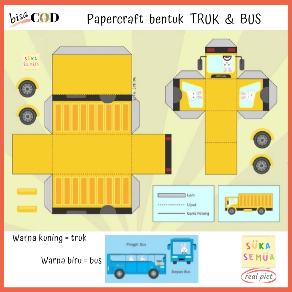 Papercraft Truk & Bus // Craft Kertas Kendaraan - Lipat Gunting Potong Tempel Lem - anak laki cowok
