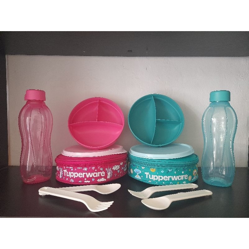 KIDS LUNCH SET TUPPERWARE TAS PINK HIJAU ECO-FRIENDLY