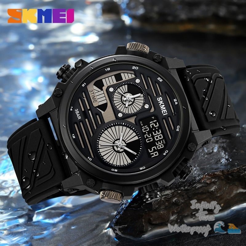 Jam Tangan Skmei 2202 Cowok Analog Digital Strap Rubber Strap Nylon Kualitas Original Waterproof