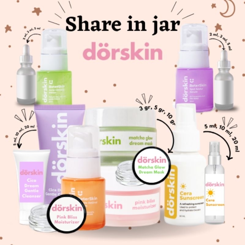 [Share In Jar] Dorskin Cica Dream Gentle Cleanser, Cera Sunscreen, Pink Bliss Moisturizer, Matcha Gl