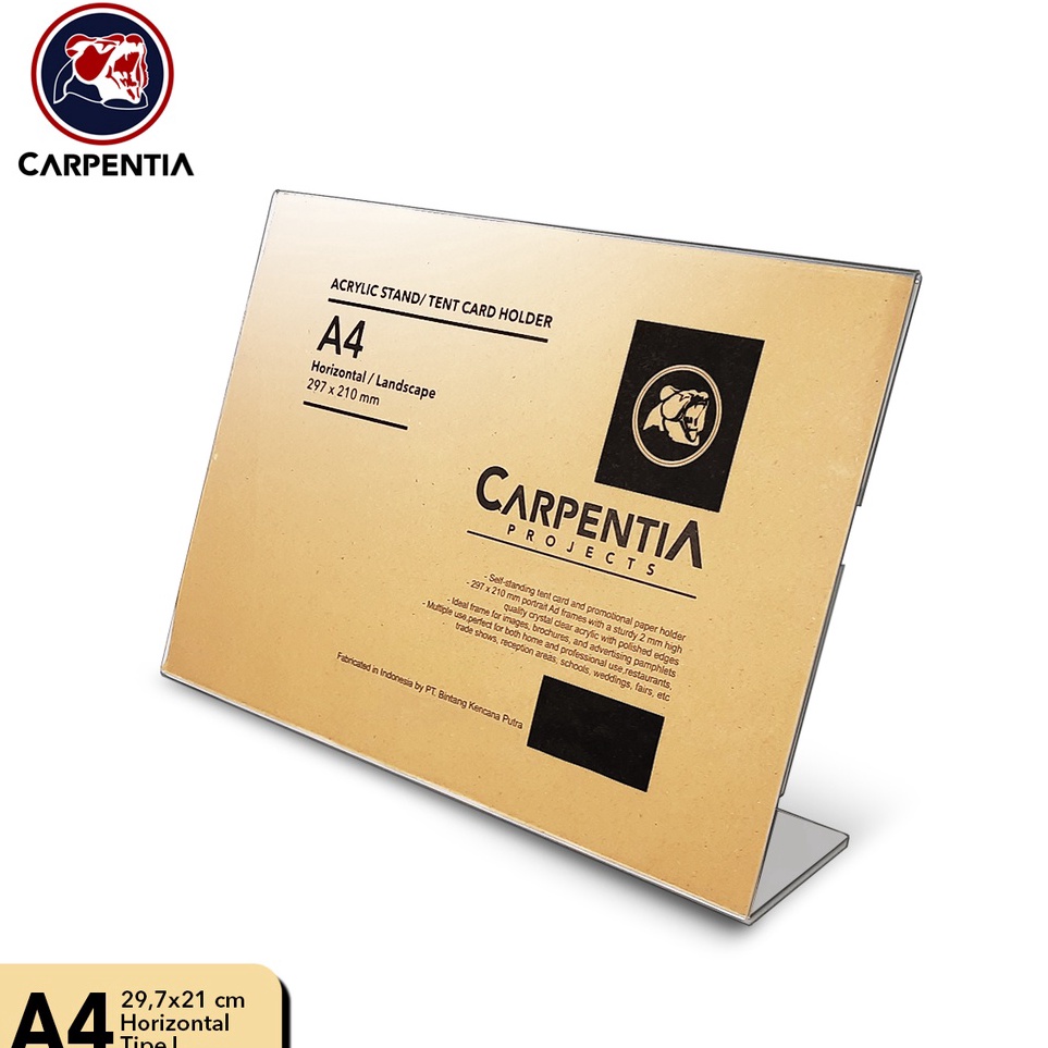 

Carpentia Acrylic Standing Tipe L A4 Horizontal 297x21cm Tent Card Akrilik Display QRIS Barcode Menu Harga Nomor Meja