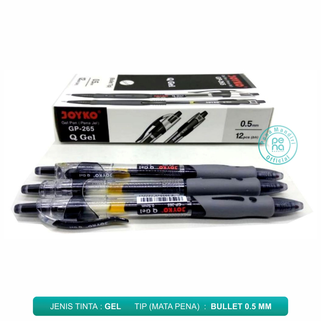 

12 Pulpen Gel Pen / Pulpen Joyko GP-265 Hitam 0.5 mm 1 Pax