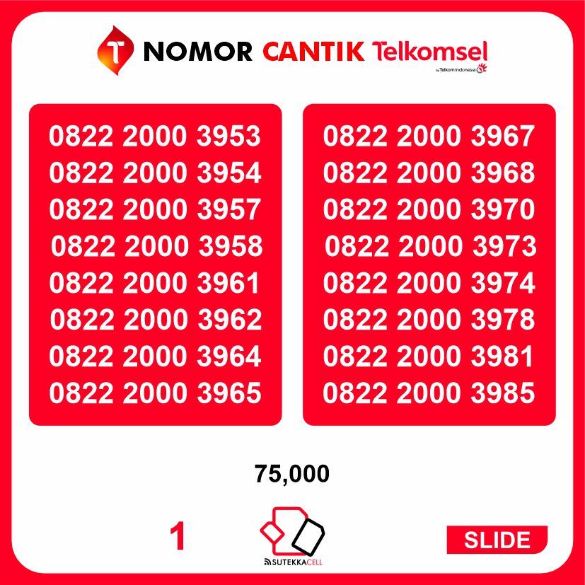 Nomor cantik Simpati Telkomsel 75K 0822 2000