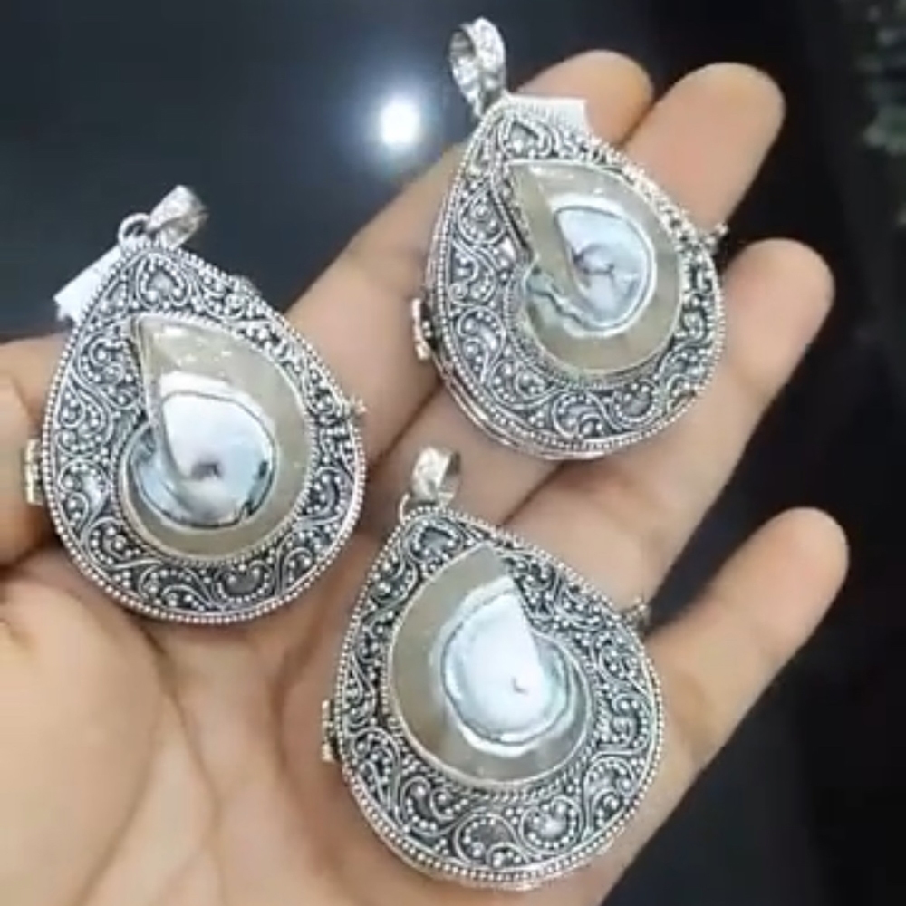 Liontin Kalung Pendant Perak Silver Bali 925 Foto Box Buka Tutup Blandong Teardrop Cukli Kerang Jawa