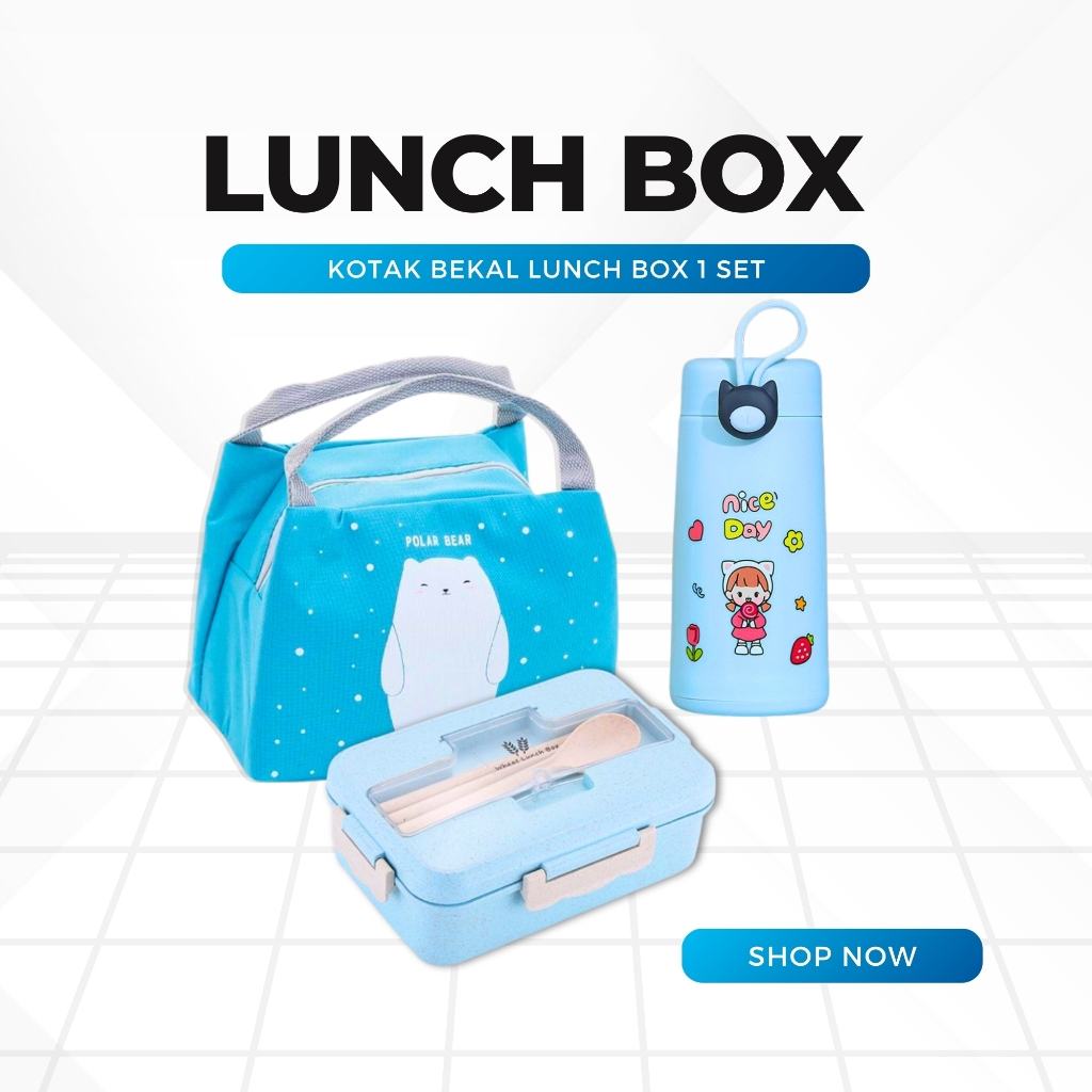 Kotak Tempat Bekal Makan Anak Sekolah Perempuan Laki Laki Lunch Box Set Tas Karakter Botol Minum