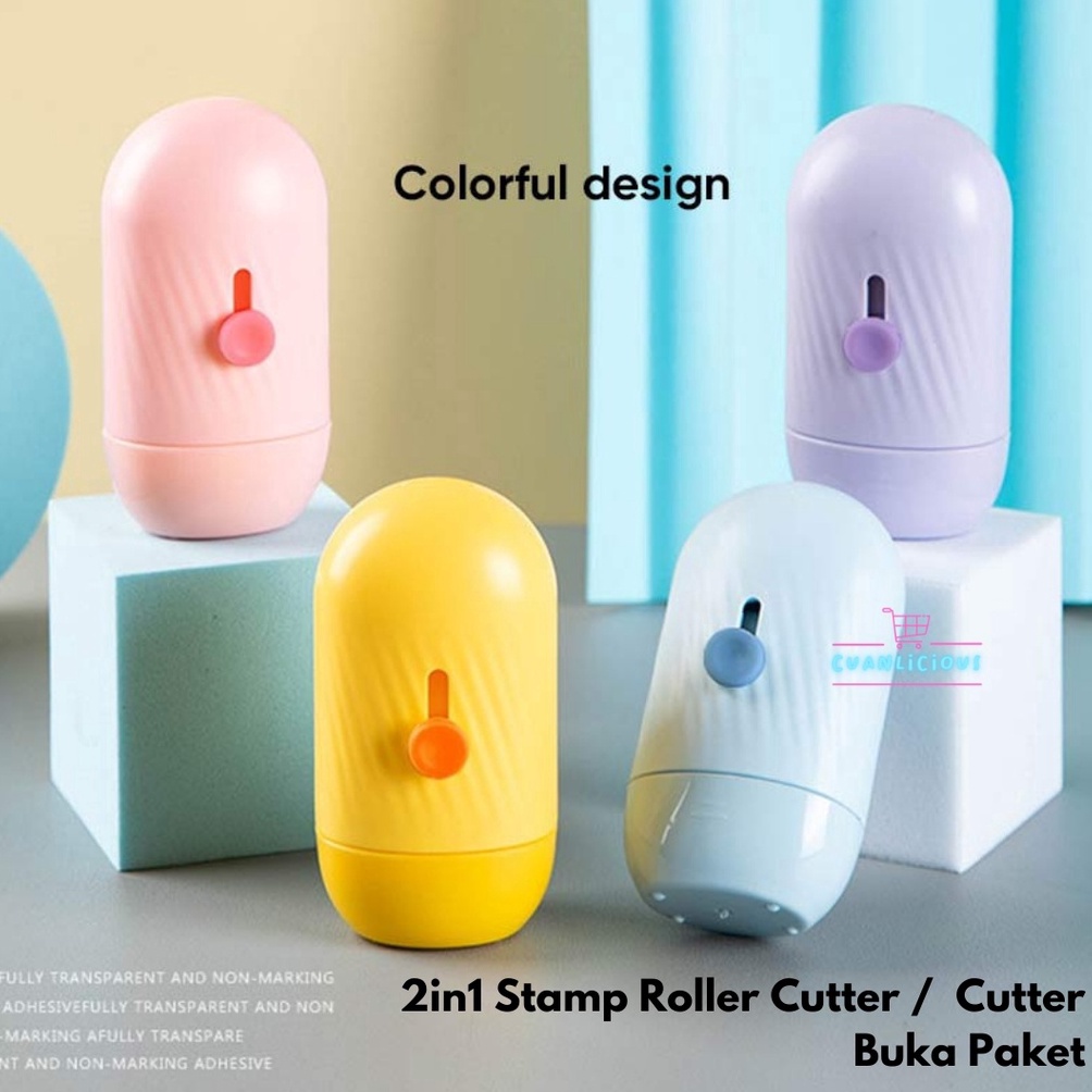 

HEMAT 2in1 Stamp Roller Cutter Cutter dengan Tinta Refill Cutter Buka Paket Stamp