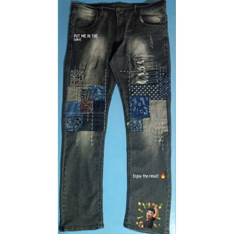 celana jeans sashiko ripped robek