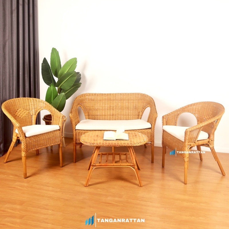 Kursi Tamu Kelek Rotan Minimalis Dan Bantal 1 Set / Kursi Teras Sofa Rotan Minimalis 211