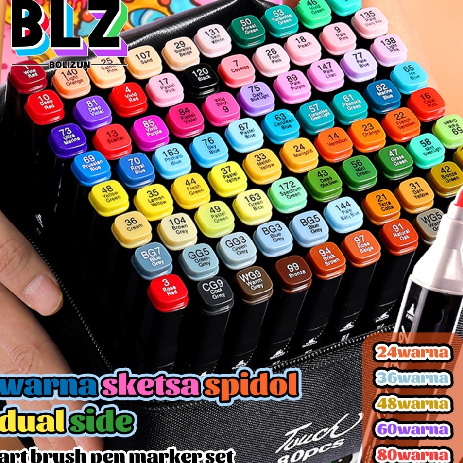 

BOLIZUN 2 in 1 Spidol dan Stabilo Touch Isi 24364868 Warna Dual Side Fine Art Brush Pen Sketsa