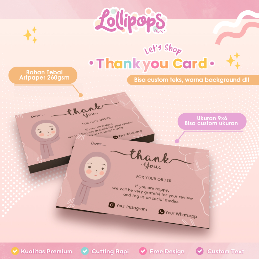 🩷 𝐋𝐨𝐥𝐥𝐢𝐩𝐨𝐩𝐬 🩷 Thank you card Thanks Card olshop Name card Kartu Nama tema hijab