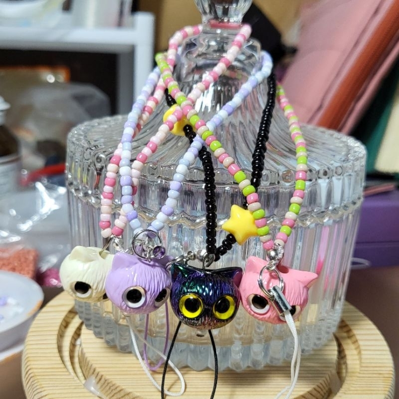 Cat Head Beads Phonestrap Keychain Gantungan Kunci Strap Handphone