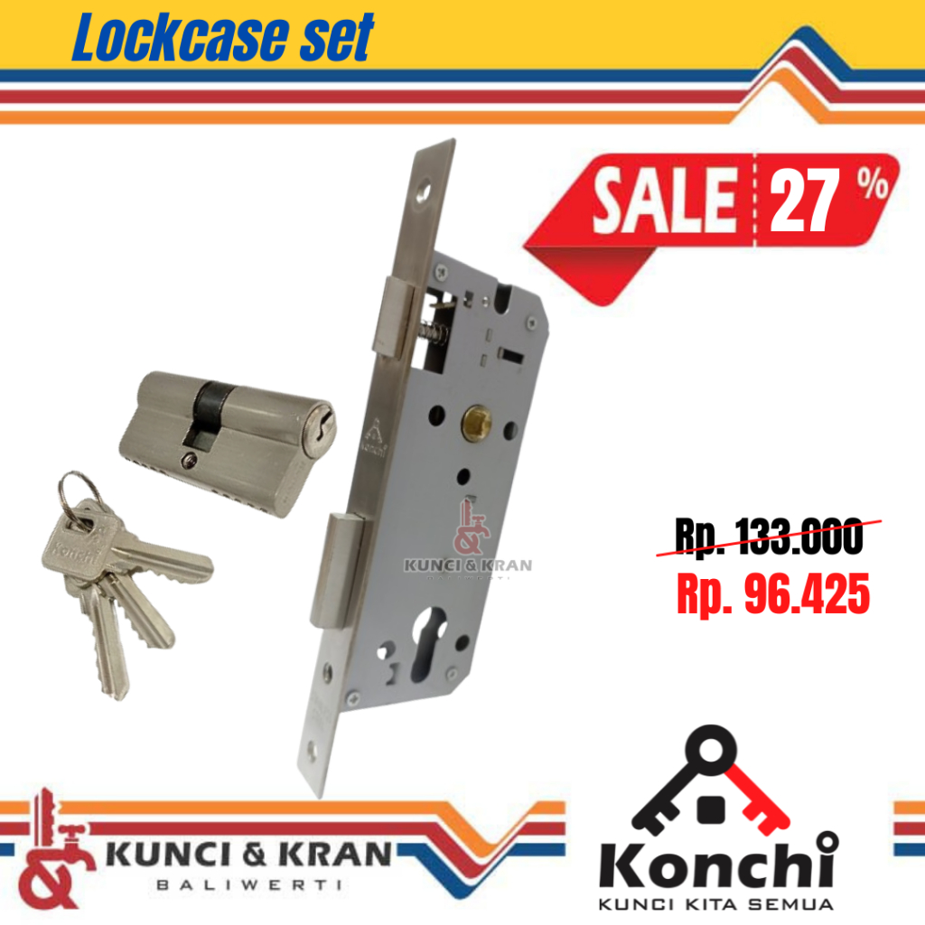Body kunci set KONCHI L & C 4085 + double silinder 60 SN Lockcase swing lengkap kunci