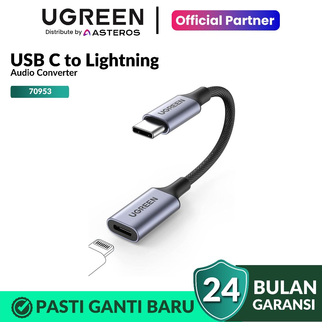 UGREEN Converter Spliter Type C To Lightning Audio+Call Open Mic 70953