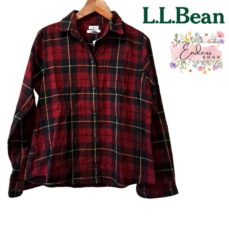 KEMEJA FLANEL CEWEK LL BEAN SIZE M MOTIF TARTAN WARNA MERAH