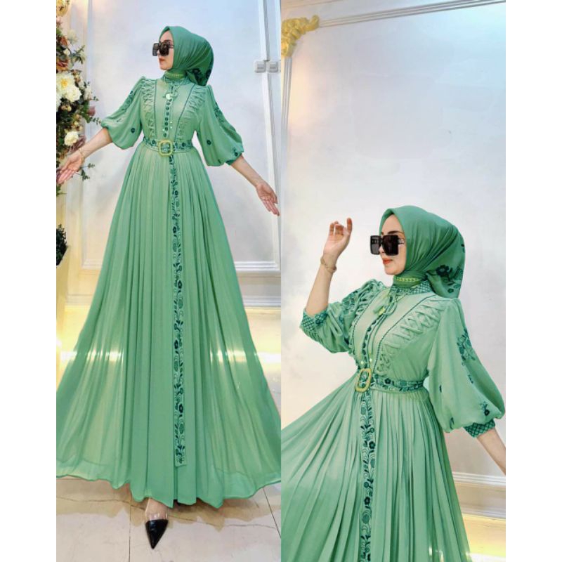 Gamis Wanita Trend Kekinian Dania Dres Mat CerutyAplikasi Bordir OTD Gaun Pesta Mewah Terlaris Jumbo