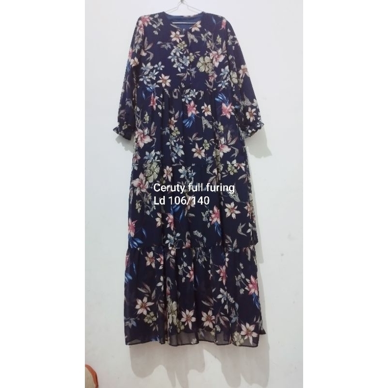 Gamis navy ceruty motif