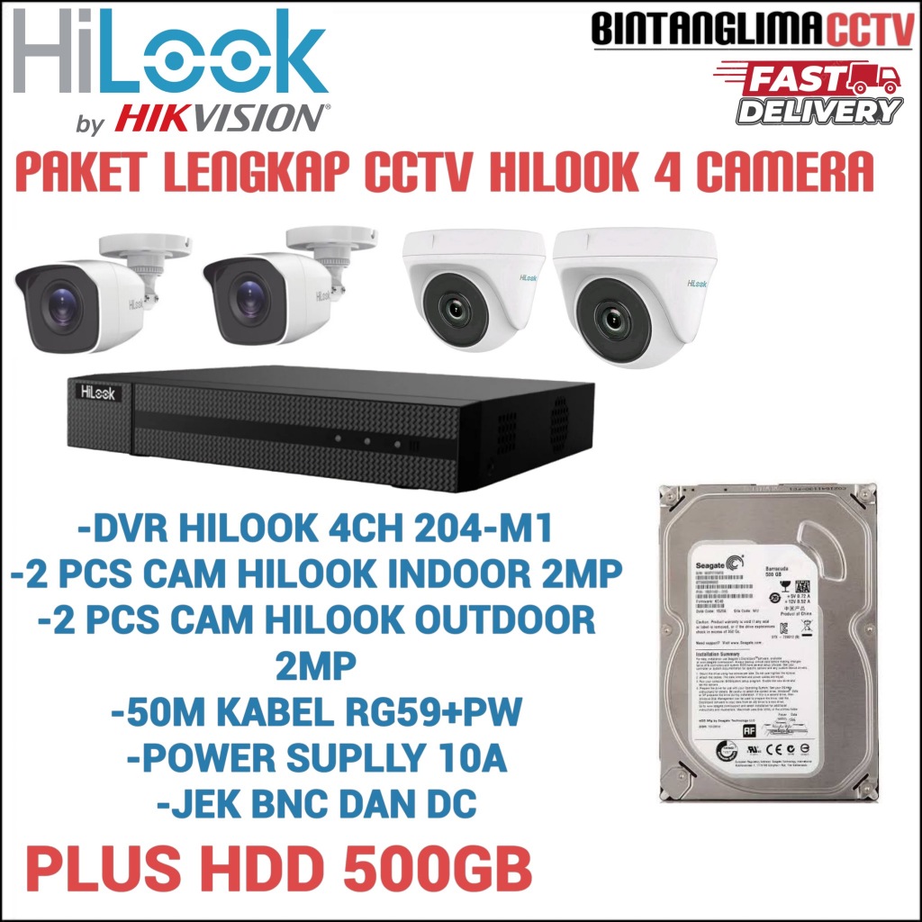 PAKET CCTV HILOOK 4 CAMERA LENGKAP TINGGAL PASANG