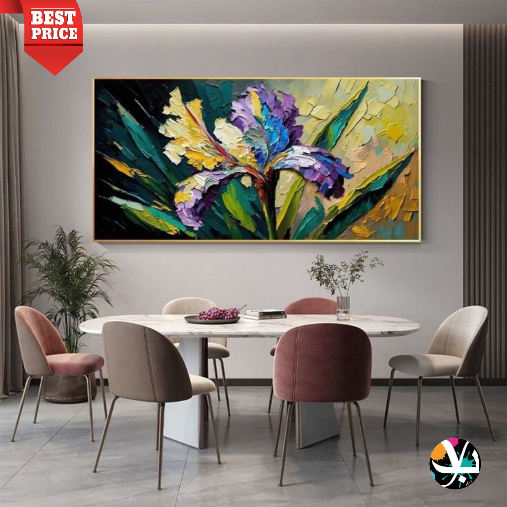 Lukisan bunga - lukisan kanvas bunga terompet - lukisan bunga timbul inclaude frame