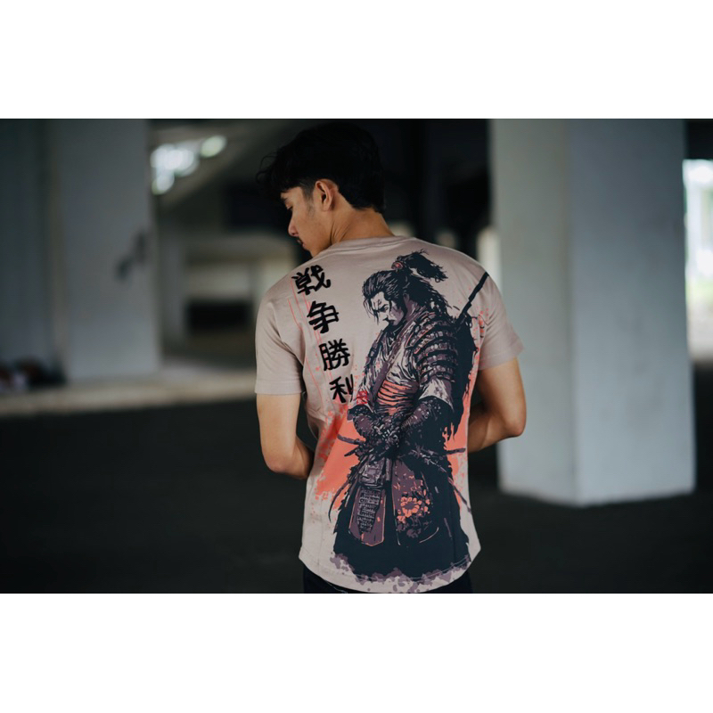 Kaos Lengan pendek Pria |T shirt Manly |Samurai Beige Sablon Hitam