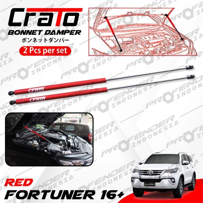CRATO RED BLACK - Aksesoris Shock kap mesin Hood Damper CRATO CARBON - Toyota Fortuner Hilux KD GD V