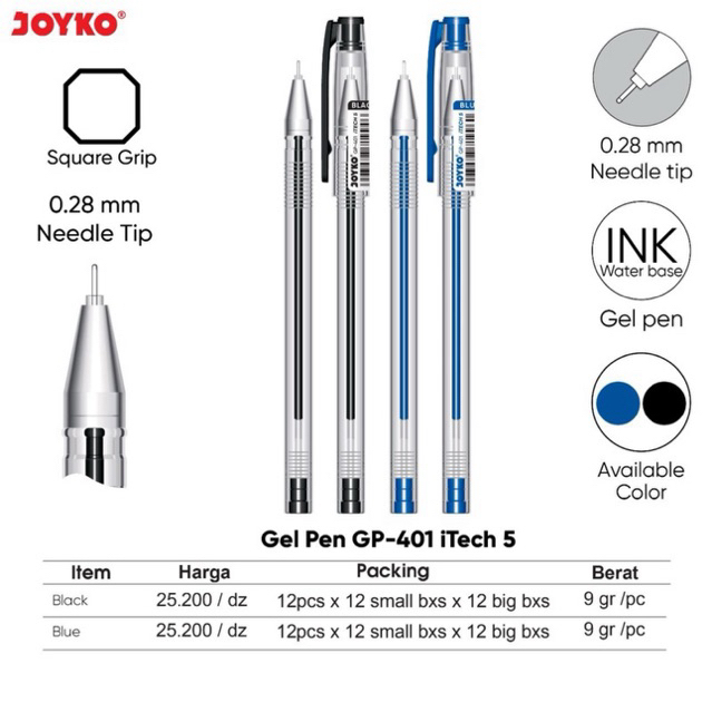 

(1 pcs) Itech5 Pulpen Jel Kepala Lancip 0,28mm / Pen gel Itech 5 Hitech / Gelpen Kaligrafi tinta hitam Joyko Gp-401 / Itech5 Gp401