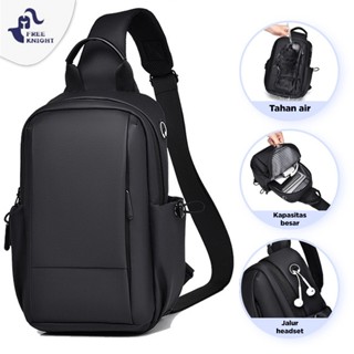 Freeknight Tas Selempang Pria Multifungsi Earphone Hole Sling Bag Cowok Casual PU Leather TS614