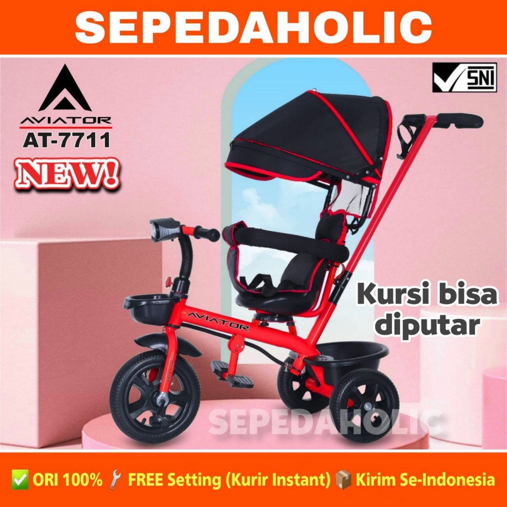 Sepeda Roda 3 Tiga AVIATOR 7711 Kursi Putar Musik Lampu Tricycle Stroller Anak
