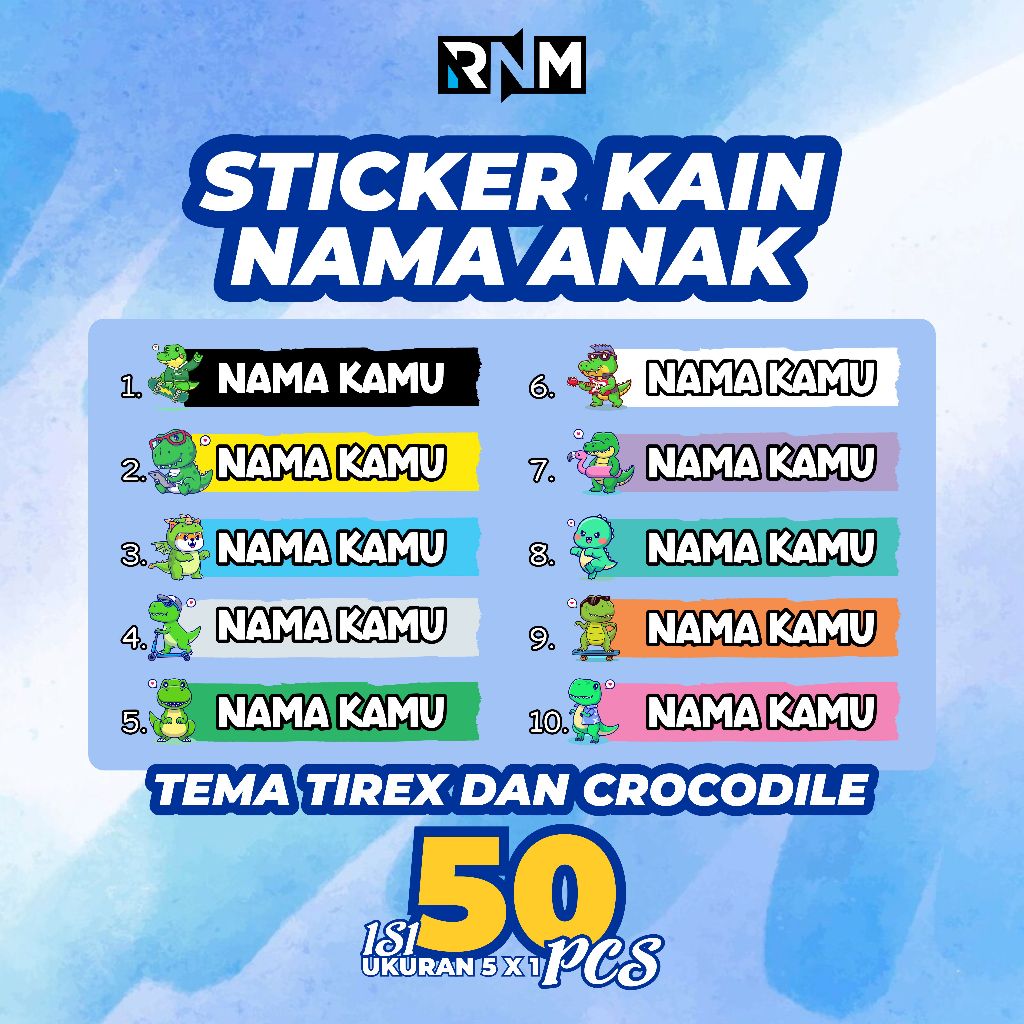 

[ TIREX & CROCODILE ] Stiker sablon nama baju anak - praktis tinggal setrika isi 50 pcs