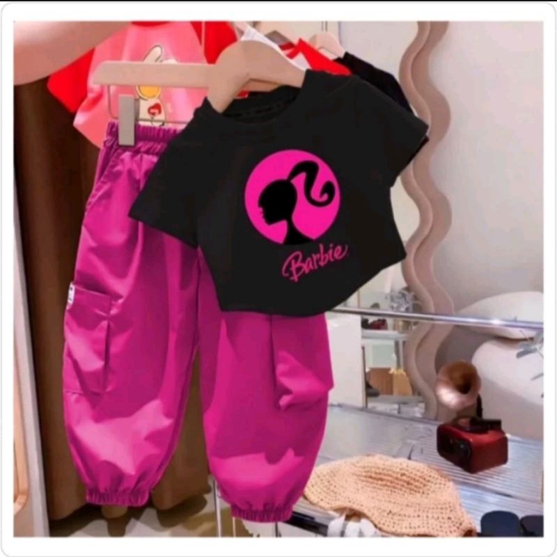 baju setelan anak perempuan barbie jogger untuk usia 3bln - 5 tahun
