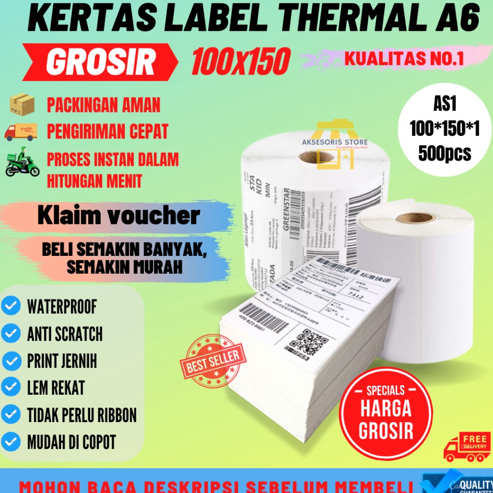 

Grosiran GROSIR KERTAS THERMAL LABEL STICKER 35PCS 5PCS UKURAN A6 1X15