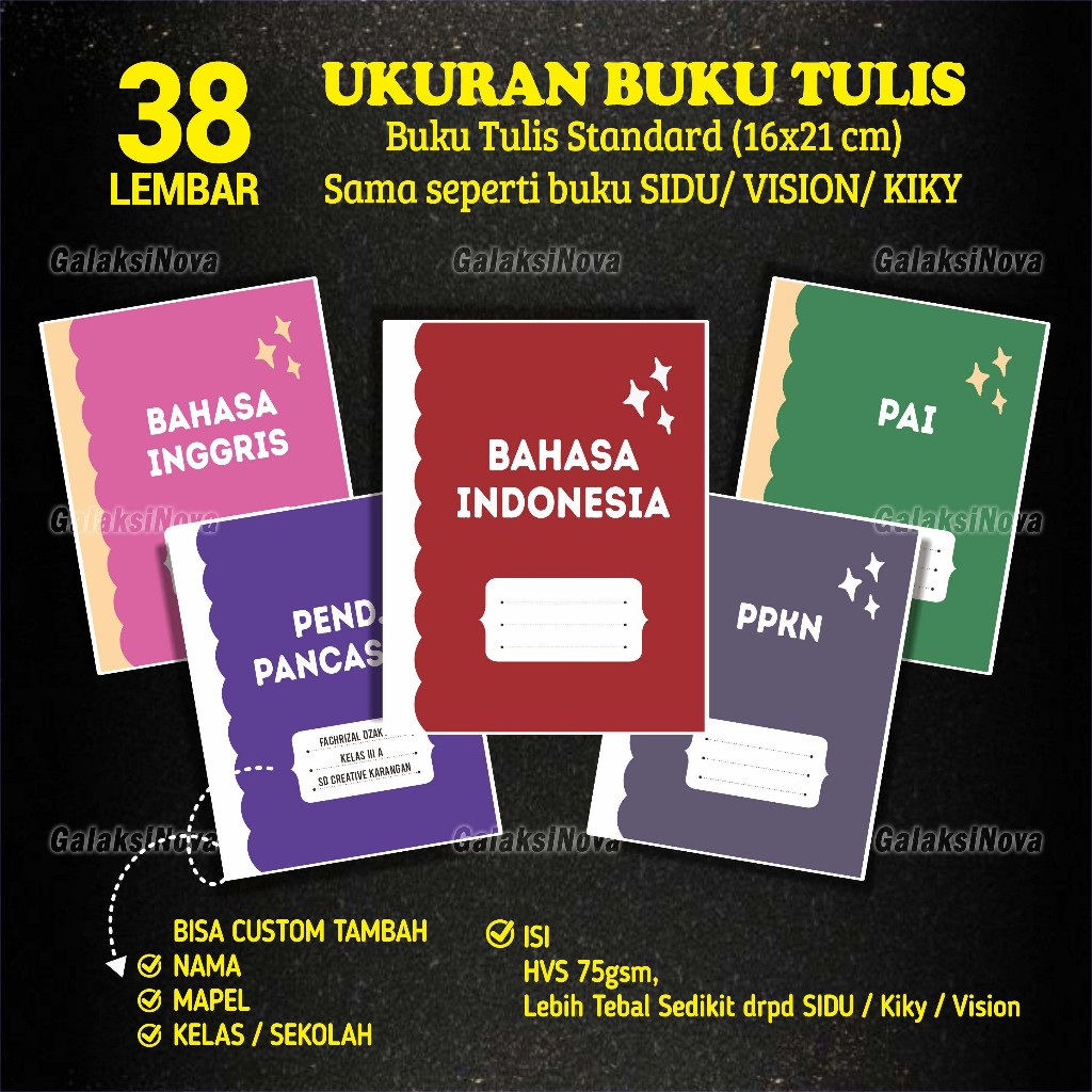 

[38 Lembar] Buku Tulis Custom Sekolah SD,MI,SMP,MTS,SMA | Buku Tulis Sekolah | Buku Tulis PNS, KORPRI | Buku Tulis Seragam Profesi Guru Pegawai Negeri Sipil | Buku Agenda | Catatan | Notebook A5 Boxy Kwarto Folio, SIDU/ Vision/ Kiky