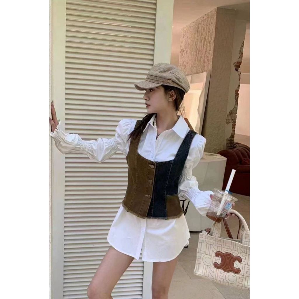 BLOUSE TUNIK 2IN1 INNER KEMEJA POLOS VARIASI LENGAN BALON MODEL KARET LENGAN PREMIUM MIX VEST YUKENG