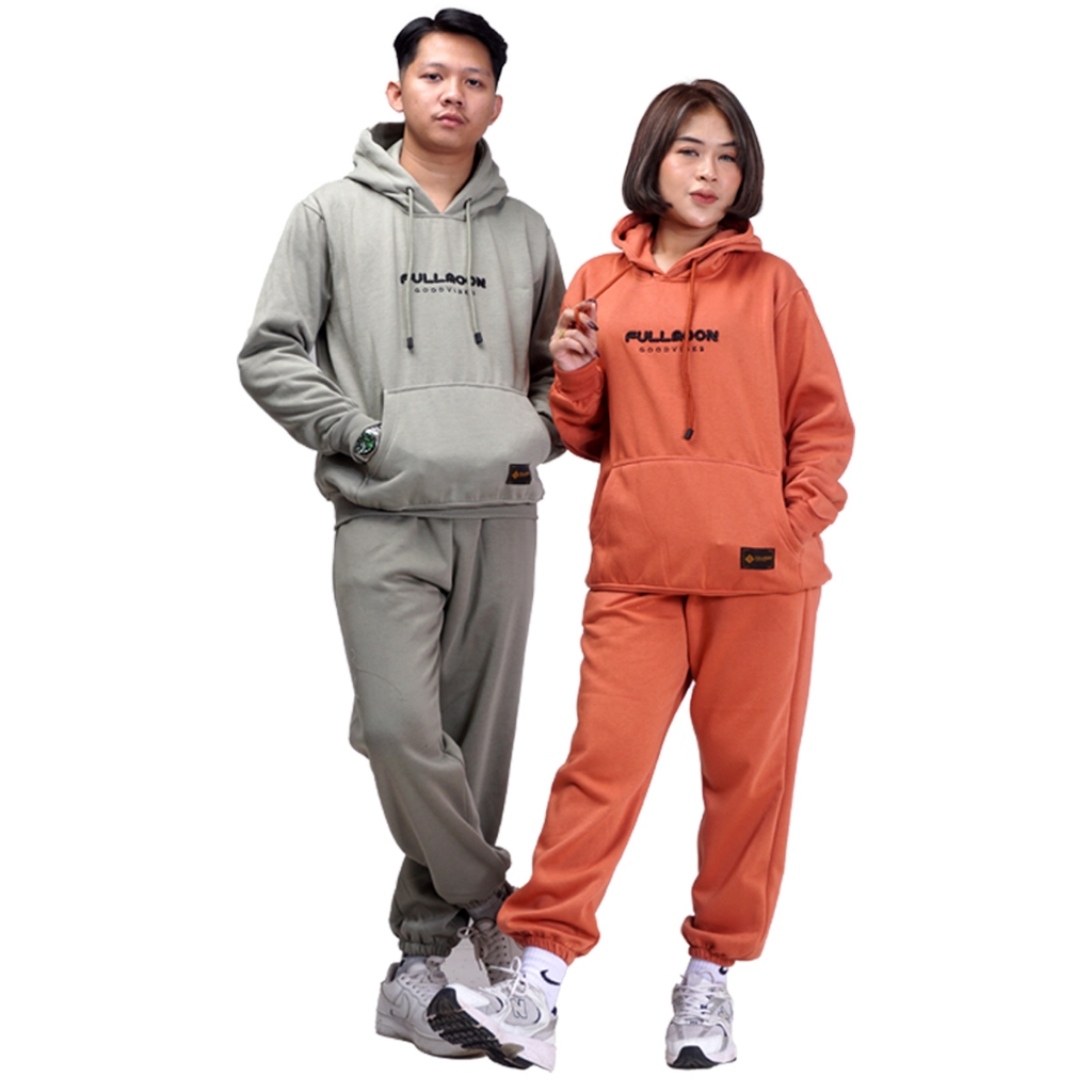 lop FULLMOON ONE SET SWEATER HOODIE JUMPER CELANA TRAINING JOGGER FLEECE TEBAL UNISEX PRIA WANITA
