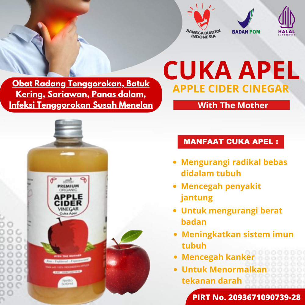 

Obat Radang Tenggorokan, Batuk Kering, Sariawan, Panas dalam, Infeksi Tenggorokan Susah Menelan, Membantu Meningkatkan Imun Tubuh, Suplemen Alami Herbal Manjur - Cuka Apel 250 ml