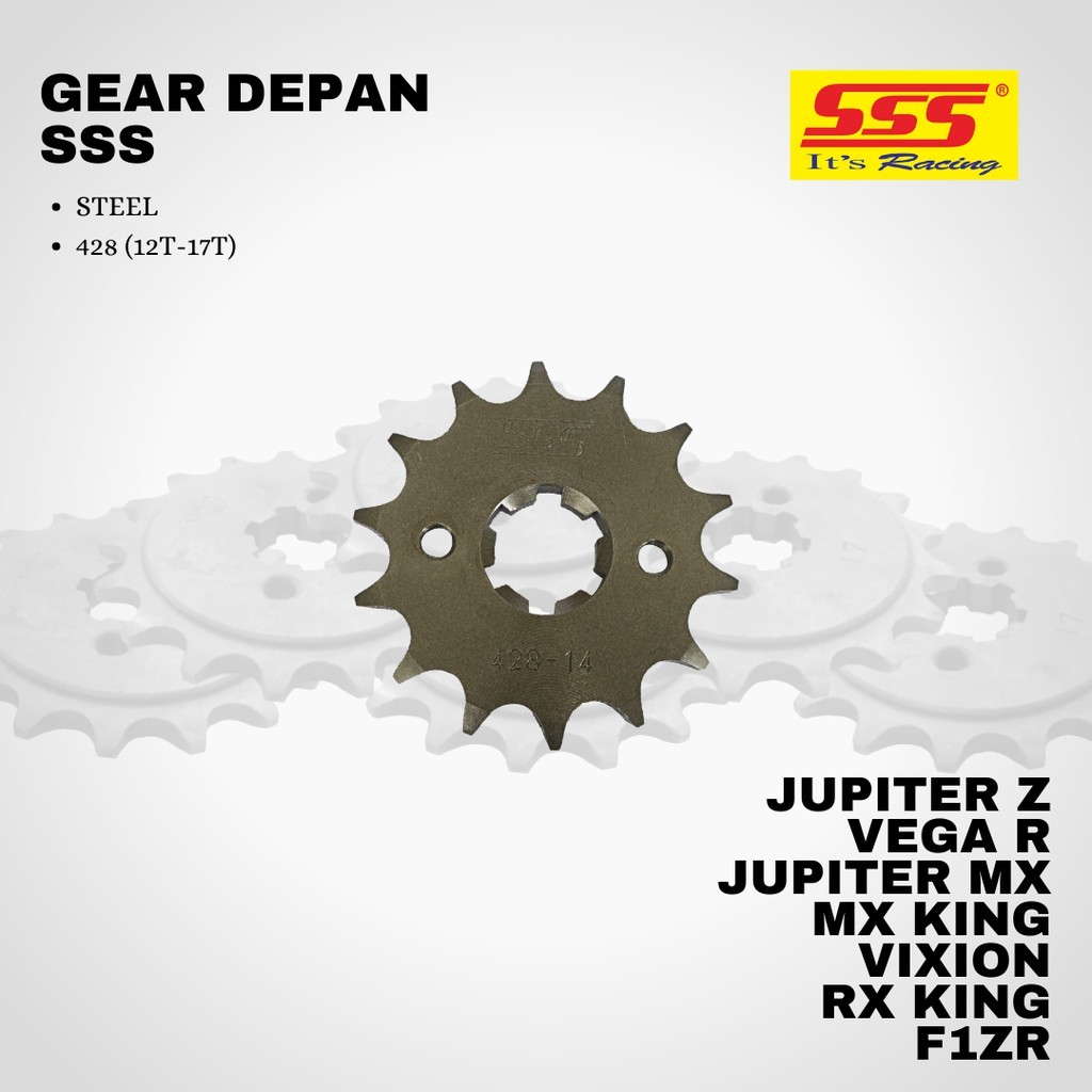 Gear depan SSS Rx King Ninja Jupiter Satria Scorpio KLX KCT Honda Sonic Megapro CB CBR 415 428