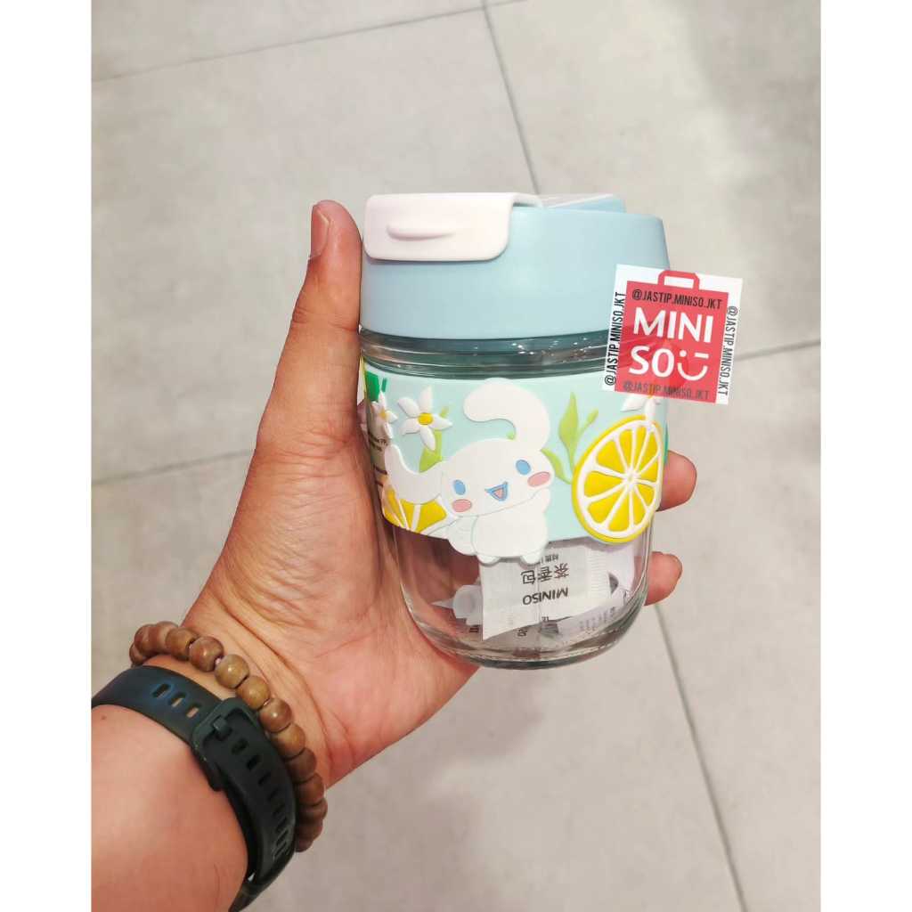 MINISO x SANRIO 🆕 Botol Minum Sedotan Kaca CINNAMOROLL Series (350ml)