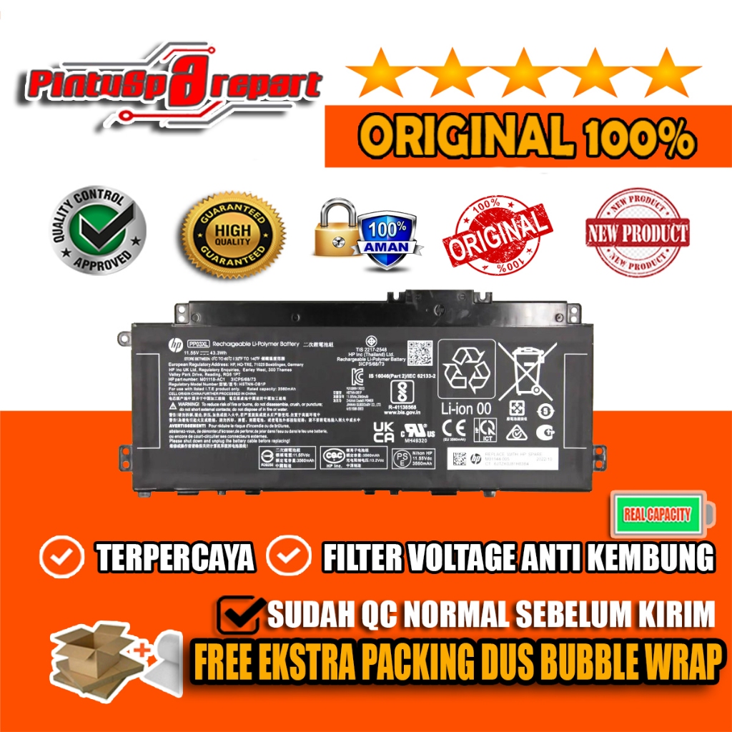 (Genuine PP03XL) Battery Baterai Laptop Original Hp Pavilion 13 14 X360 13-BB 14-DV 14-DK 15-EH 13-B