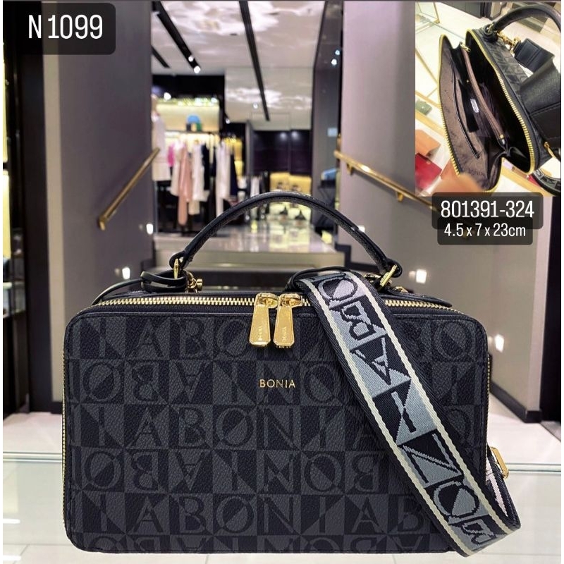 tas bonia original sling camera bag monogram hitam tali lebar