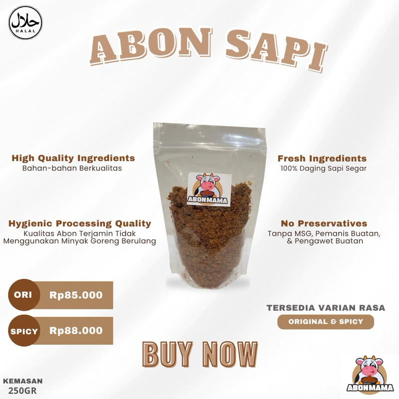 

Abon Sapi Home made Non-MSG & Pengawet Buatan kemasan 250Gr