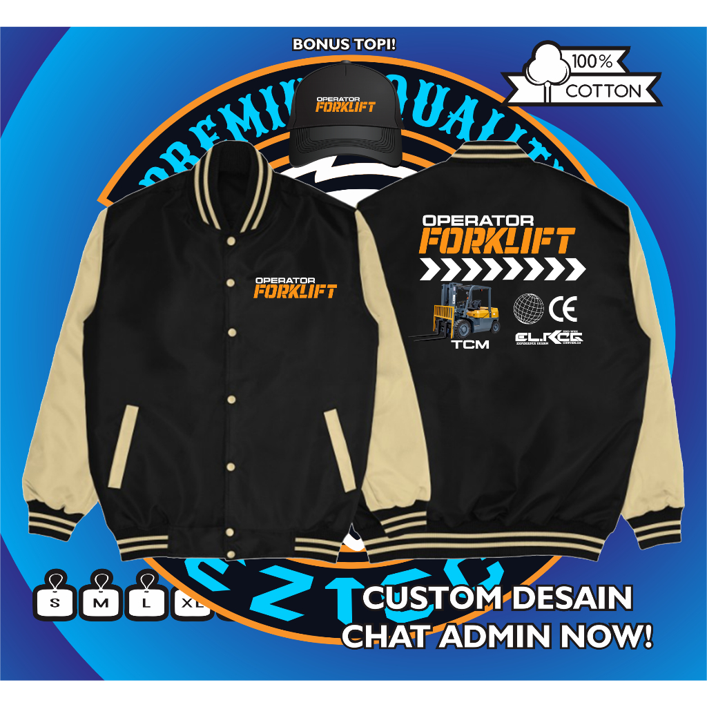 JAKET VARSITY SABLON OPERATOR FORKLIFT SIMPLE KEREN BAHAN KATUN PREMIUM READY SIZE S-XXL
