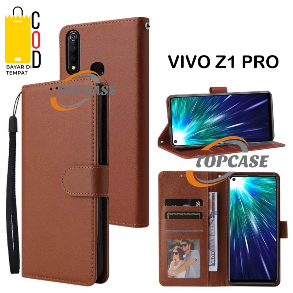 Leather Case Flip VIVO Z1 PRO - Flip Case Kulit Untuk VIVO Z1 PRO- Casing Dompet Wallet