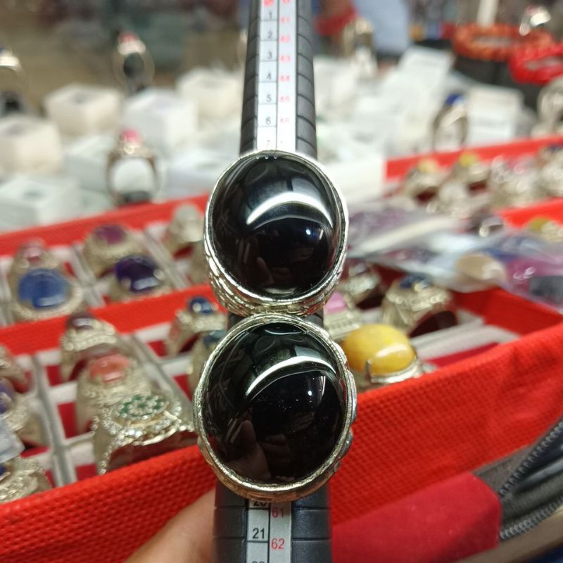 Cincin batu kecubung hitam kalimantan dim jumbo 25mm