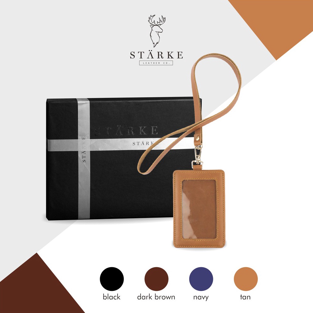 

KODE Y23J Starke Leather ID Card Holder Lanyard Nametag Kulit Hustle Hog