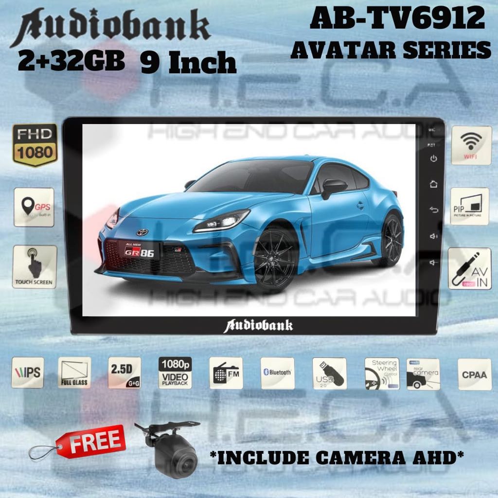 Audiobank AB-TV6912 AVATAR 2/32 GB Android 9" Head Unit Double Din Tape Mobil 9 inch + Rear Camera A