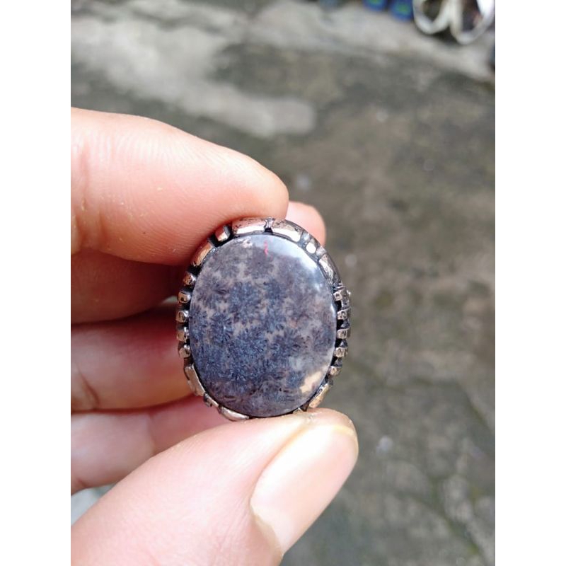 Cincin batu akik teratai hitam natural 55