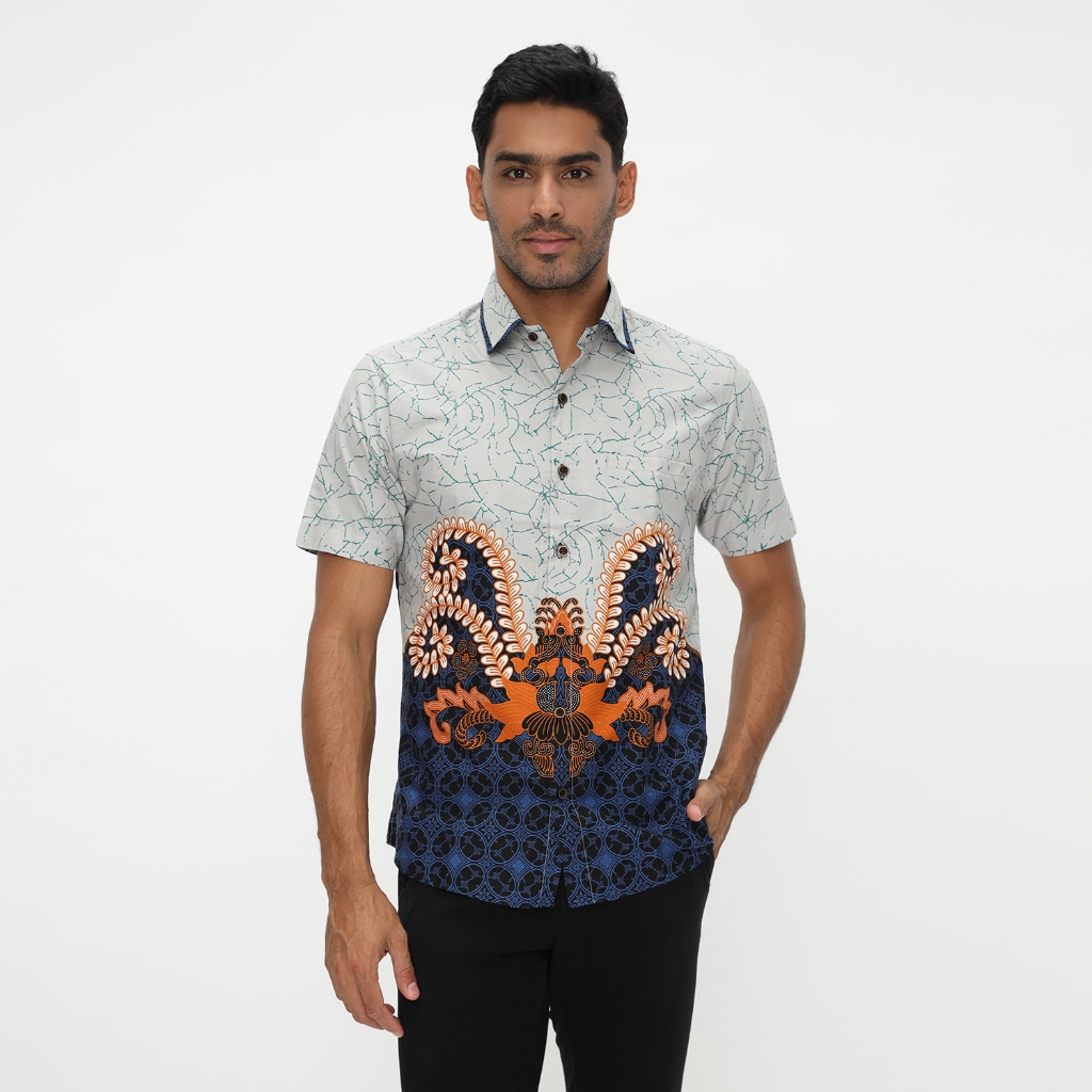 LUIGI RICCIO Kemeja Batik Pria Lengan Pendek Formal Pesta Kerja Kantoran Modern Kekinian Casual Kerj