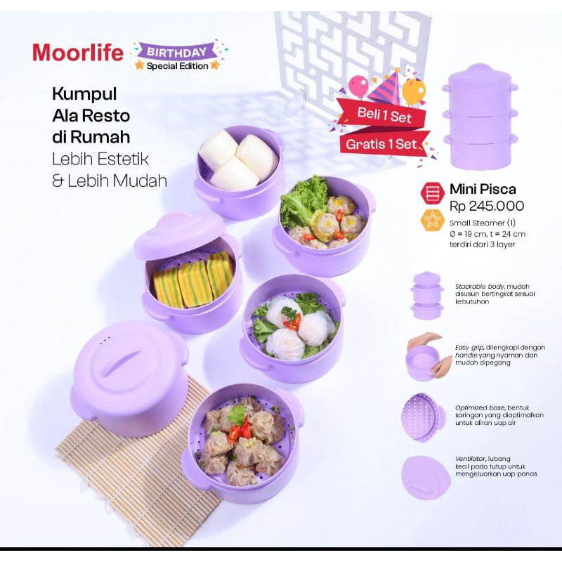 MOORLIFE MINI PISCA KUKUSAN STEAMER/ALAT KUKUS BAKPAO/DIMSUM/PEPES/DLL