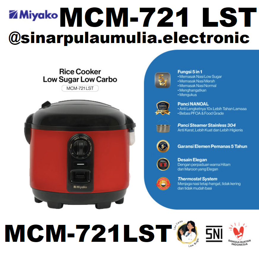 Miyako Rice Cooker 3 in 1 Magic Com 1.8 Liter Low Sugar - MCM-721 LST / MCM 721 LST / MCM721 LST / M