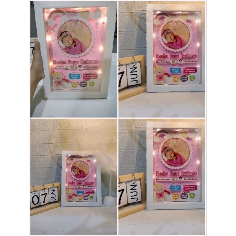 scrapframe biodata 3D bayi cetak + bingka kado hempers lahirani uk 20x30