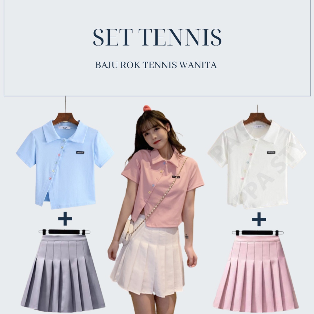 KODE S62D Oppa Style Shop SET SPORT TOP  SKORT  BAJU POLO  Tennis SkirtRok Mini with inner pantsRok 